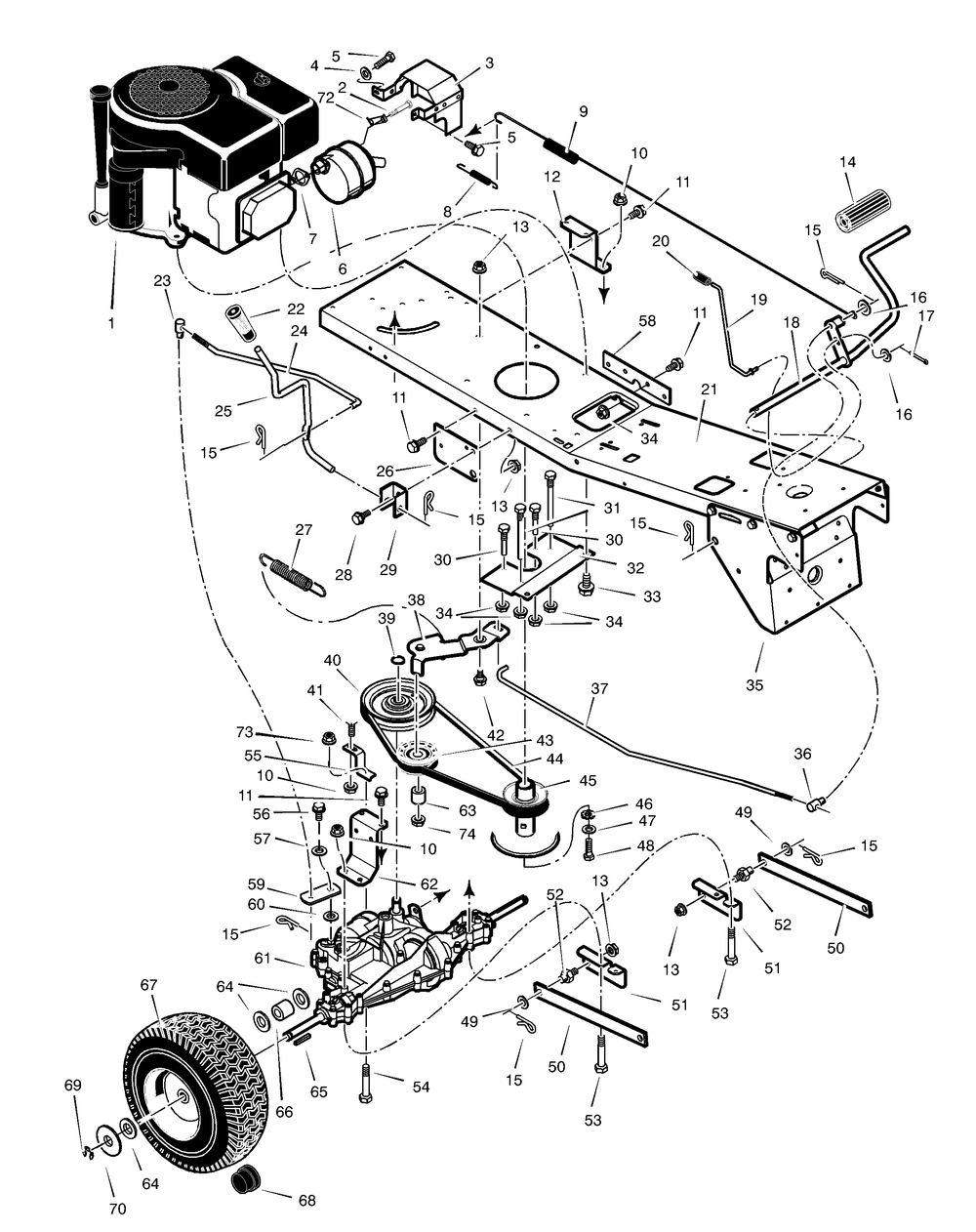 Motion Drive Diagram and Parts List for 309003X99A  Briggs and Stratton Lawn Tractor